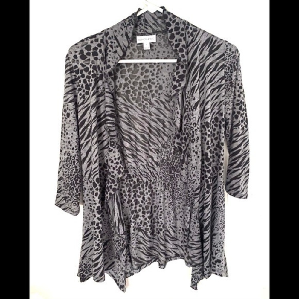 FASHION BUG grey animal print open cardigan size small